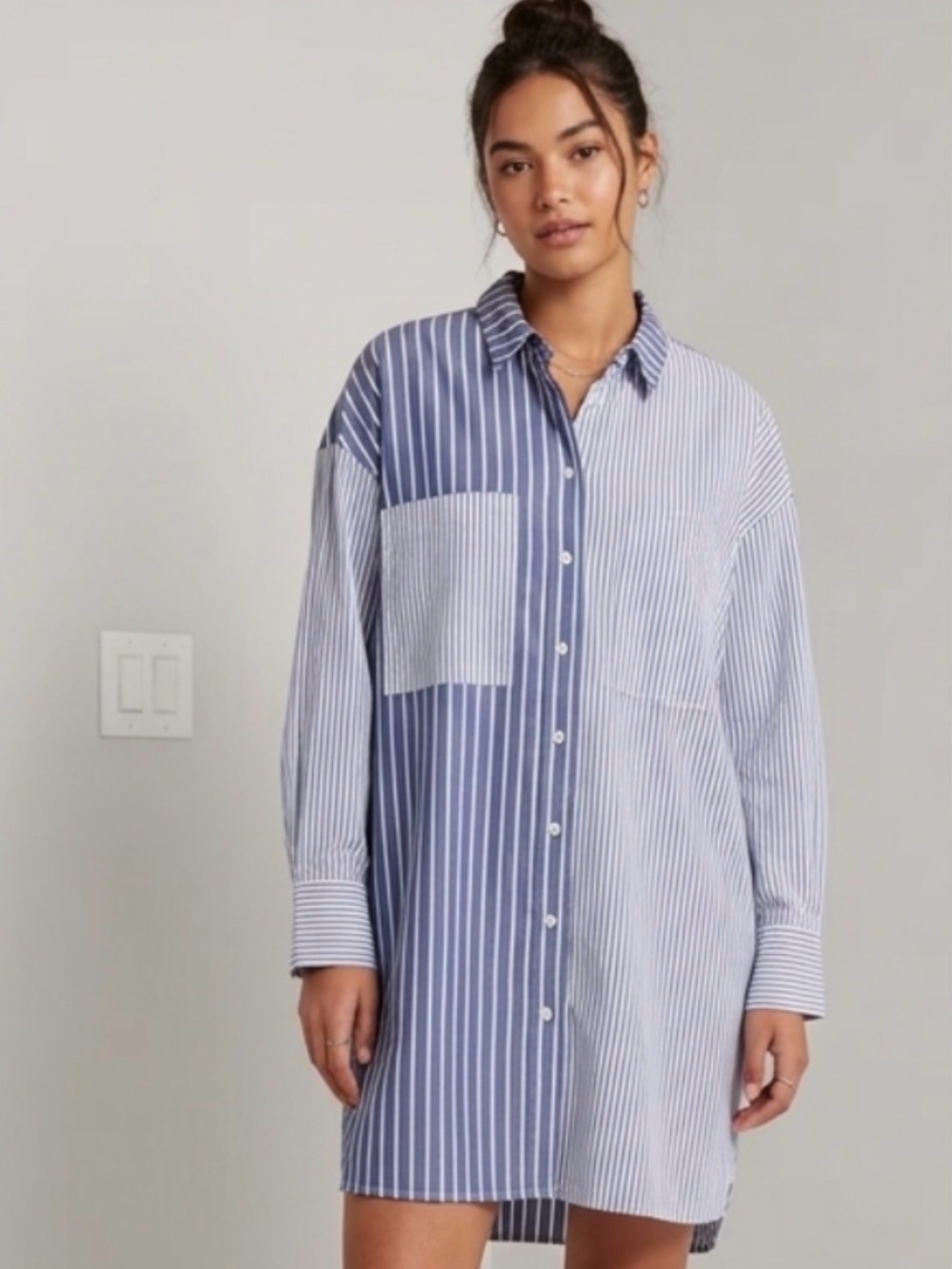 Abercrombie & Fitch Oversized Drop Shoulder Striped Shirtdress with Pocket